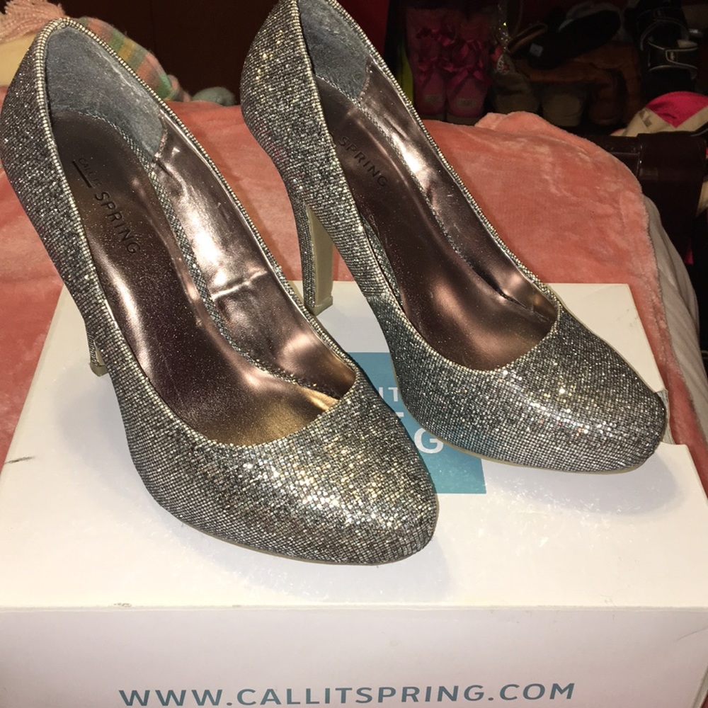 Silver glitter heels
